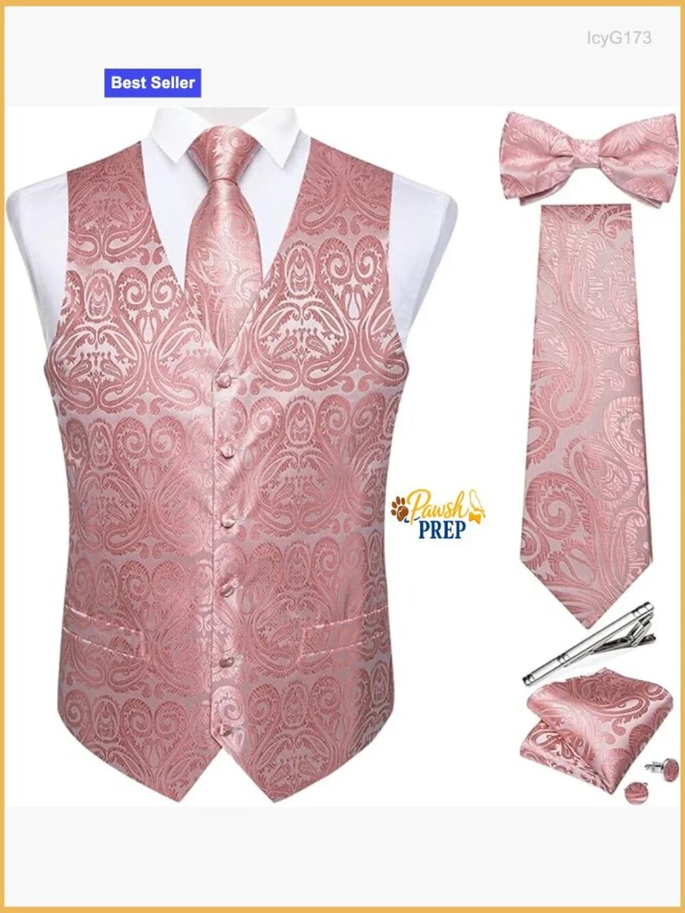 Men's Silk Vest and Tie Set 6PCS Formal Waistcoat for Wedding Party